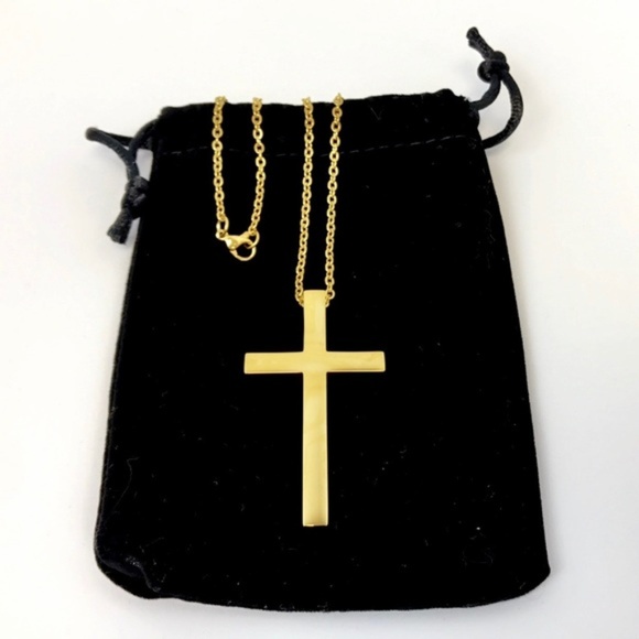 18k Real Gold Plated 'Jordan' Cross Necklace - Picture 1 of 3